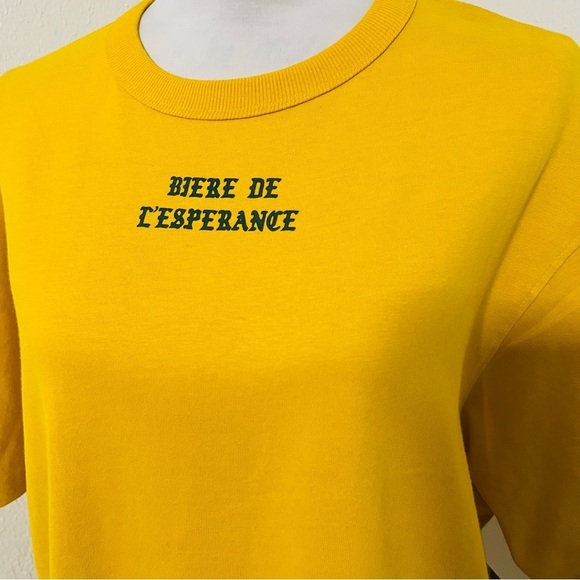 Rebel Vengeance Large “BIERE DE L’ESPERANCE” Cotton Yellow Graphic Tee NWT - Picture 3 of 8